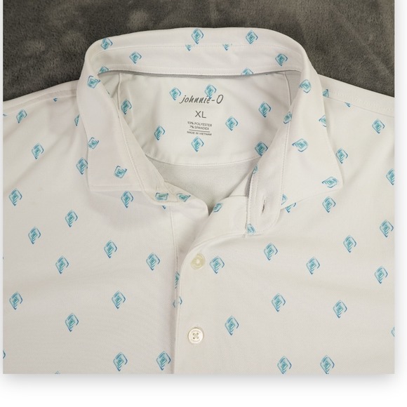 Johnnie-O Polo Shirt XL White Blue All OverPrint Performance Imagery Winery Golf - Picture 1 of 10